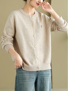 Details: Gender: Women Item Type: Cardigan Material: Cotton, Polyester Pattern Type: Embroidery Season: Spring, Autumn Style: Leisure, Daily, Retro Occasion: Going Out, Daily Size: One Size Length: 58.00 cm/ 22.83 " Bust: 106.00 cm/ 41.73 " Shoulder: 41.00 cm/ 16.14 " Sleeve: 56.00 cm/ 22.05 " Cuff: 18.00 cm/ 7.09 " Embroidery Cardigan, Casual Embroidery, Minimalist Fashion Casual, New Year Deals, Boys Backpacks, Beige Cardigan, Autumn Style, Cardigans For Women, Minimalist Fashion