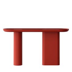 a red table sitting on top of a white floor