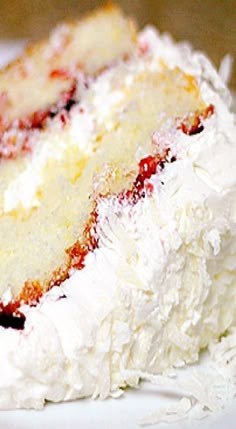 a close up of a slice of cake on a plate