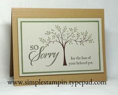 a card with a tree on it that says so sorry for the loss of your beloved pet