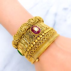 PRODUCT DETAILS Gold Purity(karat): 22k Item Weight(grams): 61.5 Item Finish: Oxidized Stone: Kundan Bangle Size: 2.5 Bangle Opening(diameter): ﻿2.3" Openable: Yes - Screw w/ Hinge Number Of Pieces: 1 Bangle Hand Set 22k Gold Festive Bracelets, 22k Gold Temple Jewelry Bracelets For Festivals, Ceremonial Kundan Fusion Bangle, Ceremonial Fusion Kundan Bangle, Oxidized Fusion Style Bracelet For Wedding, Fusion Style Oxidized Finish Bracelets For Wedding, Fusion Style Kundan Bracelets For Ceremonial Occasions, Fusion Style Oxidized Bracelet For Wedding, Ceremonial Kundan Fusion Bracelet