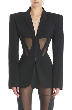 Mugler Corset, Spring Blazer, Tuxedo Dress, Long Sleeve Blazers, Stage Outfits, Long Sleeve Tunic, Blazers For Women