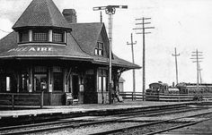 black and white photograph of an old train station