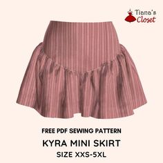 Kyra mini skirt – free PDF sewing pattern – Tiana's Closet Skirt Sewing Pattern Free, Mini Skirt Sewing Pattern, Paper To Print, Mini Skirt Pattern, Skirt Pattern Easy, Pola Rok, Sewing Patterns Skirt, Skirt Pattern Free, Rok Mini