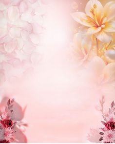 a pink and white background with flowers on it