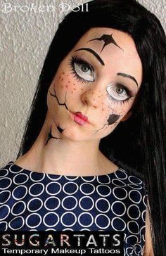 Temporary Face Tattoos, Porcelain Doll Makeup, Fantasy Make-up, Halloween Make-up Looks, Doll Tattoo, Broken Doll, Halloween Makeup Inspiration