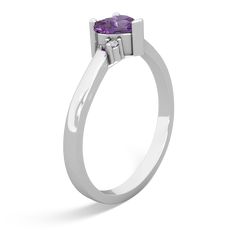 Delicate and dainty, this 14K White Gold ring is a lovely way to express the love within you. A heart shaped deep purple amethyst is the focus of this ring, with two sparkling diamonds. It creates an elegant look that is not overstated, and is beautiful on the hand. It is perfect as an everyday ring and an excellent choice for a promise ring as well. Elegant Purple Heart Ring For Anniversary, Purple Brilliant Cut Rings For Promise, Classic Purple Diamond Promise Ring, Elegant Purple Heart Promise Ring, Elegant Amethyst Heart Promise Ring, Elegant Amethyst Heart Cut Ring, Classic Purple Sapphire Promise Ring, Elegant Amethyst Heart Cut Ring For Anniversary, Elegant Heart-shaped Amethyst Ring With Accent Stones