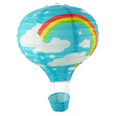 a hot air balloon with a rainbow painted on it