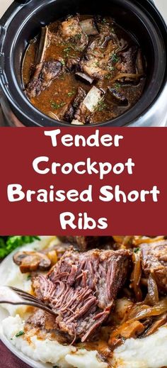 tender crockpot braised short ribs in a slow cooker