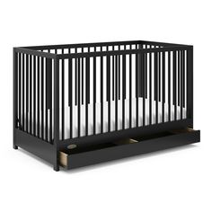 The Graco Teddi 5-in-1 Convertible Crib with Drawer is the versatile piece that provides a timeless look for your nursery. Equipped with an adjustable mattress support base with 4 different height options, the mattress support base’s position can be lowered as your child grows. This crib easily converts from a crib to a toddler bed, daybed, and full-size bed with headboard and optional footboard for your child’s journey from babyhood to toddlerhood and beyond (Graco toddler guardrail and full-si Graco Baby, Drawer Glides