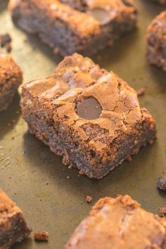 some brownies are sitting on a baking sheet