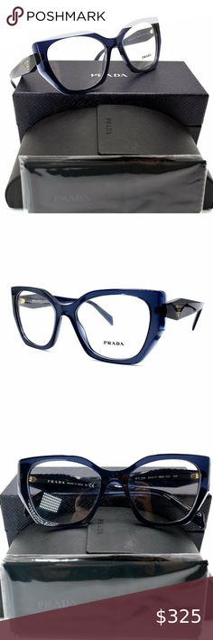 🔥 NEW PRADA PR 18WV 08Q1O1 BLUE CRYSTAL AUTHENTIC EYEGLASSES FRAME  RX 54-… Prada Glasses Frames Woman, Prada Glasses, Curated Outfit, Prada Accessories, Blue Glasses, Work Gear