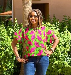 Our new unique Ankara top is made from African fabric 100% cotton. Wear this fun short Ankara top over pants, skirts, shorts, or jeans. Our items will be specially handmade to order in our studio upon ordering.  We are happy to answer questions regarding measurements. Maximum Length: Approximately 22" To shop our longer-length tops click below: https://www.etsy.com/shop/VeesFabDesigns?ref=seller-platform-mcnav§ion_id=27870128 Please view the inserted pics for your selections. To purchase, place the item in your cart, and include at least your bust and hip measurements.   For reference, the model is 5'7" and wears a Medium, for a fuller fit you may go up a size. 🛑 Please note some slight color variations due to differences in computer monitors. Measurements Guide: See inserted pictures SHI Green Relaxed Fit Cotton Crop Top, Multicolor Cropped Cotton Tops, Pink Cropped Cotton Blouse, Green Cropped Cotton Blouse, Cotton Cropped Blouse For Vacation, Cropped Cotton Blouse For Vacation, Casual Green Crop Top Blouse, African Blouses For Women, Casual Crop Tops