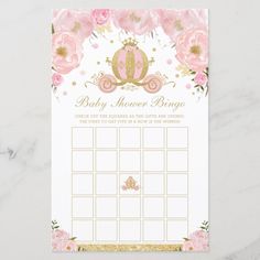 a pink and gold princess baby shower game