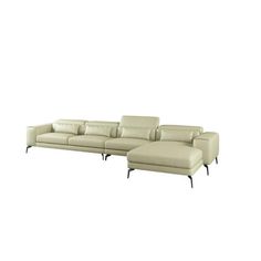 a large sectional couch with footstool and ottoman in white leather, viewed from the front