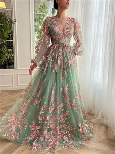 Annie Long Tulle Sleeves Luxury Prom Dresses Embroidered Floral Saudi Arabia Wedding Dress Cocktail Blush Rose Bouquet, Bouquet Dress, Formal Occasion Dress, Fairy Skirt, Long Sleeve Evening Dresses, Custom Size Dresses, Women's Evening Dresses, Prom Dresses With Sleeves