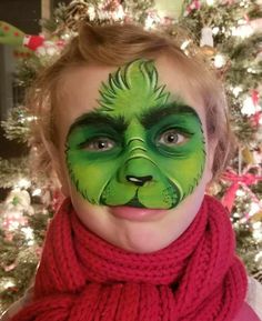 Santa Face Painting, The Grinch Makeup Easy, Grinch Face Paint, Reindeer Face Paint, Holiday Eye Makeup, Painting Santa, Christmas Face Painting, Painting Station