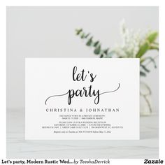 a white card with the words let's party written in black ink on it