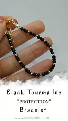 Stones For Protection, Pola Macrame, Black Tourmaline Bracelet, Tourmaline Bracelet, Black Bracelet, Beads Bracelet Design, Tourmaline Jewelry, Tiffany Jewelry, Protection Bracelet