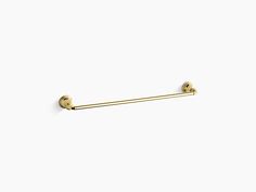 a pair of gold colored metal barbells on a white background