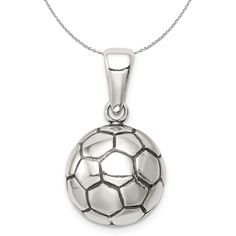 Sterling Silver 14mm Antiqued 3D Soccer Ball Necklace Soccer Ball Necklace, Bow Jewelry, Ball Necklace, Hollow Design, Disc Pendant, Small Pendant, Shell Pendant, Jewelry Companies, Unique Charms