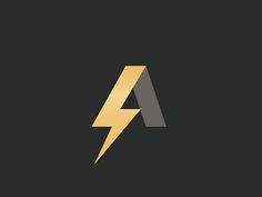 the letter a with a lightning bolt on it's side in gold and grey