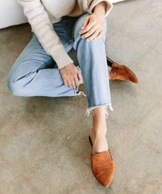 Suede Mule - Saddle | Jenni Kayne Fall Suede Closed Toe Mules, Fall Season Suede Closed Toe Mules, Fall Suede Mules With Suede Lining, Brown Slip-on Mules For Fall, Fall Leather Mules With Suede Lining, Classic Suede Mules For Spring, Suede Mules With Leather Sole And Pointed Toe, Suede Mules With Pointed Toe And Leather Sole, Suede Mules With Leather Sole And Flat Heel