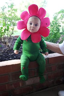 a baby sitting on top of a brick wall wearing a pink flower headdress