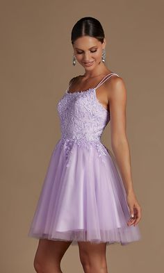 Short Embroidered A-Line Corset-Back Party Dress Purple Grad Dresses, Purple Hoco Dress, Short Dance Dresses, Grade 8 Grad Dresses, Purple Short Dress, Grad Dresses Short, Sweet Sixteen Dresses, Dresses For Homecoming, Purple Homecoming Dress