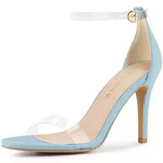 Allegra K Women's Rhinestone Ankle Strap Open Toe Stiletto Heels Sandals Sky Blue 6 : Target High Heel Single Strap Heels, High Heel With Single Strap, Fitted Single Strap High Heels, Ankle Strap Sandals With Clear Strap For Night Out, Night Out Sandals With Clear Ankle Strap, Formal Single Strap Round Toe Heels, Evening Heels With Ankle And Clear Straps, Evening Heels With Clear Strap And Round Toe, Party Heels With Single Strap And Open Heel