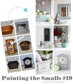 there are pictures of different things in the room with words painted on them that say painting the smalls 19