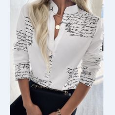 Stand Collar Blouse, Casual Shirt Women, Hottest Fashion Trends, Trend Fashion, Button Design, Casual Blouse, Casual Shirt, Long Sleeve Casual, Look Fashion