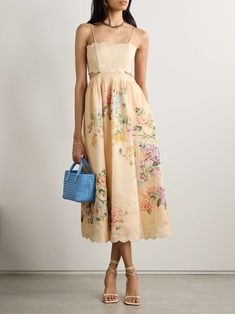 ZIMMERMANN Halliday cutout scalloped pintucked floral-print linen midi dress Garden Party Dress Code, Pascale Hutton, Summer Dress Trends, Chic Lifestyle, Baby Shower Outfit, Lady M, Zimmermann Dress, Linen Midi Dress, Edgy Chic