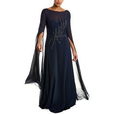 About The Brand: Formal Wear For Any Occasion, From Day To Dusk. Beaded Crepe Gown In Navy With Exaggerated Length Sleeves Approximately 60in From Shoulder To Hem Center Back Zip Closure Shell: 100% Polyester Lining: 100% Polyester Dry Clean Only Imported Beaded Maxi Dress For Evening, Beaded Fitted Dress For Mother Of The Bride, Fitted Beaded Dress For Mother Of The Bride, Blue Embellished Gown For Mother Of The Bride, Elegant Embellished Dresses For Mother Of The Bride, Elegant Blue Embellished Mother Of The Bride Dress, Elegant Blue Embellished Gown, Beaded Floor-length Mother Of The Bride Evening Dress, Formal Beaded Dress With Fitted Bodice