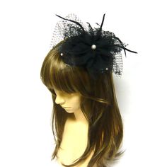 Black Mesh Flower Hair Clip Fascinator Hat #1914 Colors may appear slightly different through this website due to computer picture resolution and individual monitor settings. Package included : order quantity × fascinator Item Features : .Black mesh layered flower .Faux pearl and real feather decoration .Metal hair clip on the back .Comfortable and easy to wear .Perfect costume hair accessory for weddings, parties, night out, Halloween and other special events Item Specifications : .Handmade in Black Spring Party Headpiece, Elegant Black Fascinator With Handmade Flowers, Vintage Black Fascinator, Vintage Black Fascinator Headband, Vintage Black Headband Fascinator, Hat Hair, Satin Ribbon Bow, Feather Decor, Metal Hair Clips