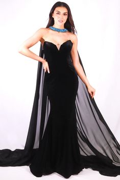 Simple Evening Gown, Gown With Cape, Types Of Gowns, Cape Gown, Plastic Dress, Grad Ideas, Full Length Skirts, Velvet Dresses, Chiffon Fashion