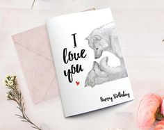 a greeting card with the words i love you and an image of a wolf on it