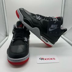 Air Jordan 4 Retro Bred Reimagined (Gs) Size 3.5y/5w 4y/5.5w 4.5y/6w 5y/6.5w 5.5y/7w 6y/7.5w 6.5y/8w 7y/8.5w Air Jordan 4 With Air Max Cushioning, Air Jordan 4 For Running With Branded Insole, Air Jordan 4 Running Shoes With Boost Midsole, Jordan 1 Mid Red, Jordan 4 Retro Bred, Retro 4s, Jordan 11s, Jordan Retro 3, Authentic Jordans