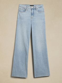 High-Rise Wide-Leg Raw Hem Jean | Banana Republic Factory Stretch Denim Fabric, Fall Capsule Wardrobe, Raw Hem Jeans, Shank Button, Banana Republic Factory, Water Quality, Petite Size, Denim Fabric, Capsule Wardrobe