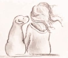 a pencil drawing of a girl and a penguin