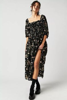 Oasis Printed Midi Dress | Free People Long Sleeve Flowy Maxi Dress, Floral Beach Dress, Boho Dresses Long, Ruffles Fashion, Midi Dress Casual, Sleeve Dresses, Printed Midi Dress, Sleeves Pattern, Types Of Skirts