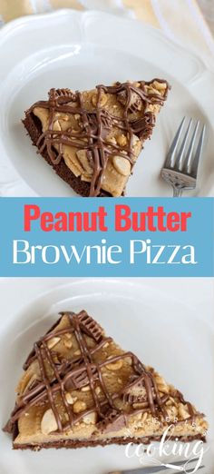 peanut butter brownie pizza on a white plate