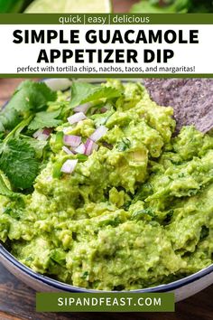 a bowl filled with guacamole and cilantro