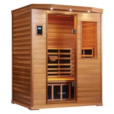 an image of a sauna with the door open