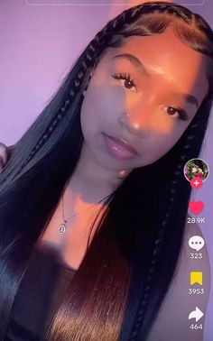 Hairstyles With Edges Straight Hair, 2 Front Braids With Straight Hair, 2 Braids In Front With Hair Down, Hairstyle To Cover Ears, Braids Hairstyles Half Up Half Down, Braids In Front Of Hair, Puffy Straight Hair, Side Part With Edges, Hairstyles Down With Braid