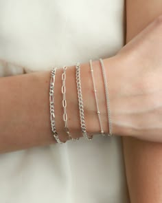 The Medium Curb Chain Bracelet by Nineteen Forty Eight is a classic curb chain with medium-sized links for some added definition. Sterling silver plays well with almost any chain. Sterling silver Length: Adjustable 6.5"-7.5" Simple Silver Jewelry Bracelets, Chain Silver Bracelet, Simple Bracelets Silver, Everyday Jewelry Simple Silver, Dainty Silver Bracelet Stack, Silver Chain Bracelets, Cute Bracelets Silver