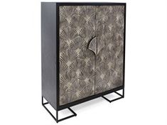 an art deco cabinet with palm leaves on the front and side panels, black metal frame