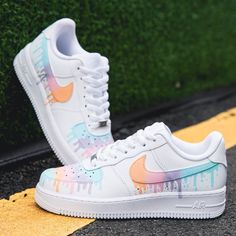 Rainbow Drip Custom Air Force 1 – XX CUSTOM Shoe Goals, Drip Design, Nike Air Force One, Air Force 1s, Preppy Shoes, Air Force 1 Custom, Custom Air Force 1, Cute Nike Shoes, Clothes Aesthetic