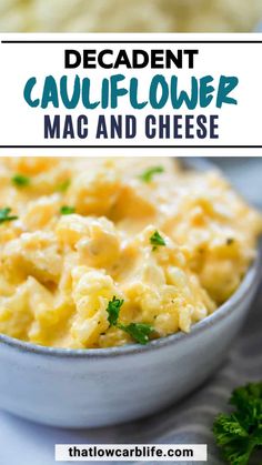 a bowl filled with cauliflower mac and cheese