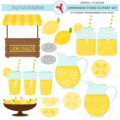 lemonade clipart set with glasses and lemons, lemonade drinker, lemonade